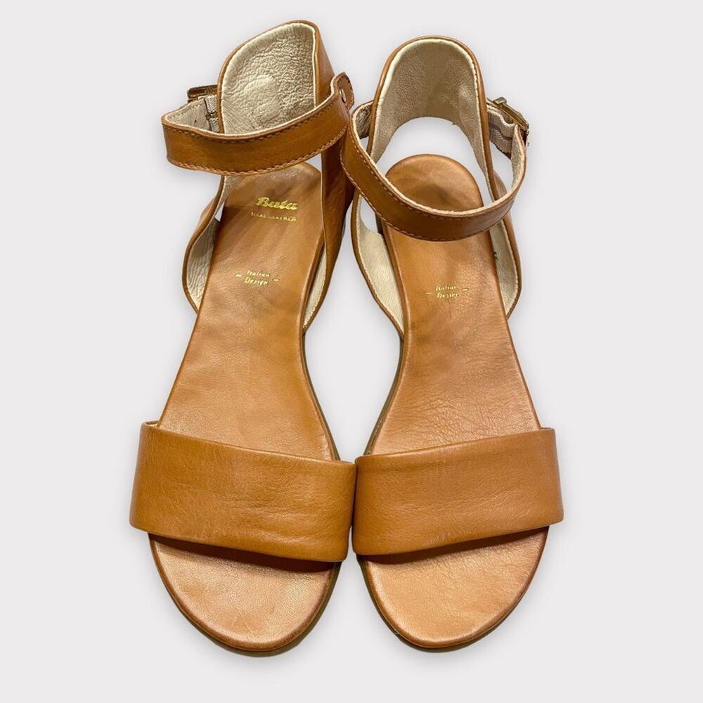NWOT BATA buttery soft leather brown ankle strap flat sandals size 6 - Picture 2 of 6